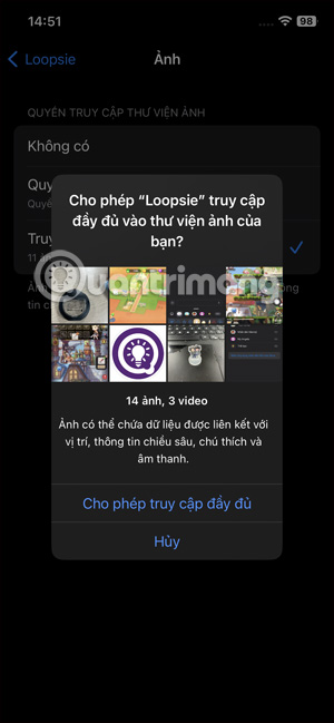Toàn quyền truy cập album cho ứng dụng