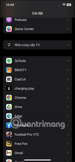 Ứng dụng cài đặt trên iPhone