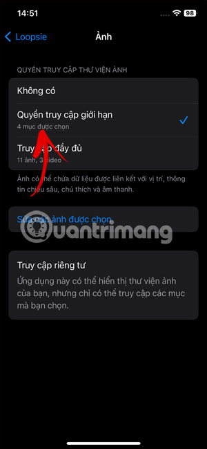 Số lượng ảnh và video truy cập cho ứng dụng