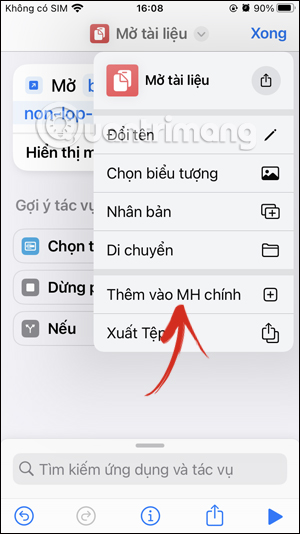 Thêm tác vụ ra màn hình chính iPhone