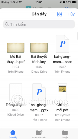 Tệp mở từ màn hình chính iPhone