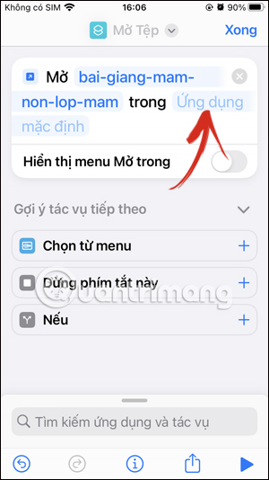 Chọn ứng dụng mở tập tin