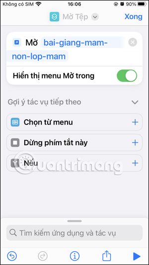 Hiển thị menu mở tập tin