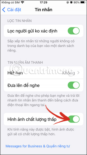 Tùy chọn gửi ảnh chất lượng thấp trong tin nhắn iPhone
