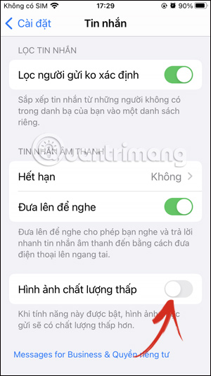 Tắt gửi ảnh chất lượng thấp tin nhắn iPhone