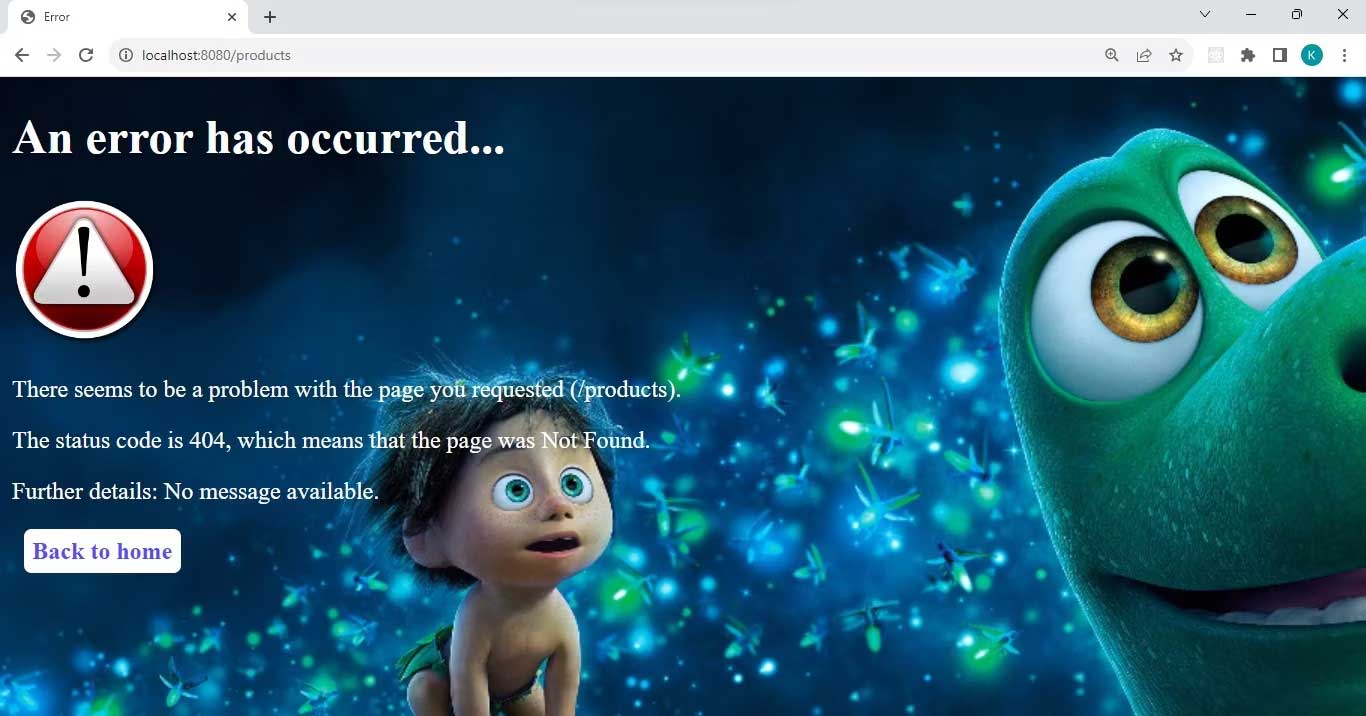 Kết quả một trang lỗi được tùy biến