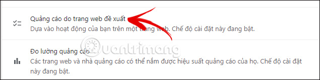 Quảng cáo do trang đề xuất Google Chrome