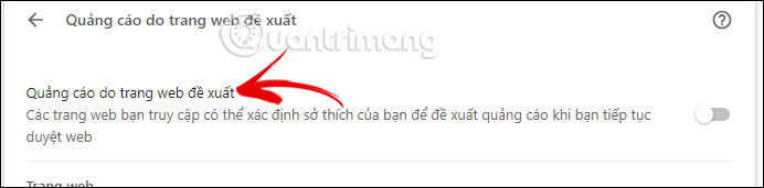 Tắt quảng cáo do trang đề xuất Google Chrome