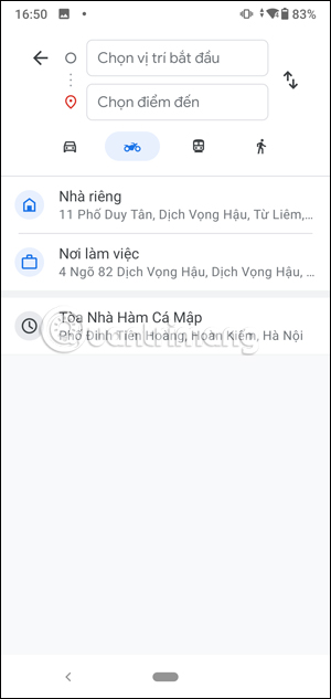 Nhập vị trí đường đi trên Google Maps