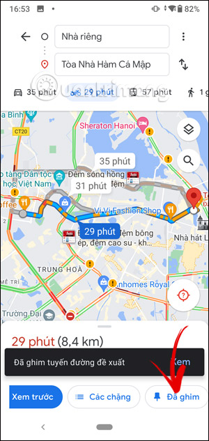 Ghim tuyến đường Google Maps