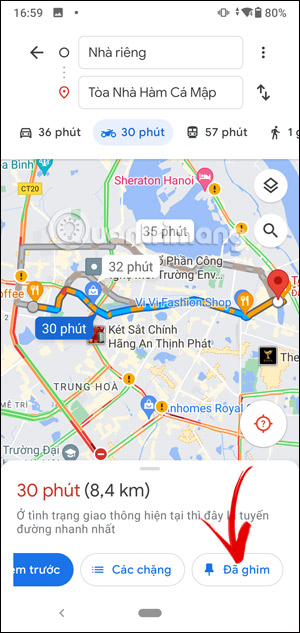 Bỏ lưu tuyến đường Google Maps