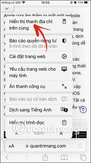 Hiển thị thanh địa chỉ trên cùng trên Safari