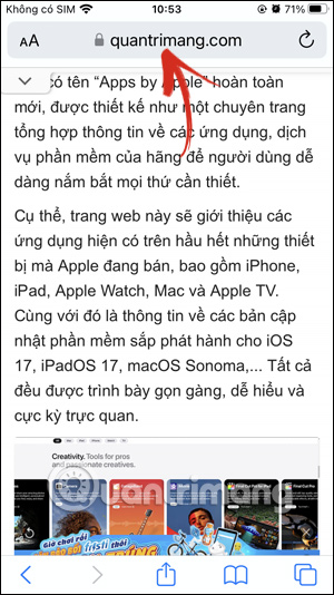 Thanh tìm kiếm hiện trên đầu Safari