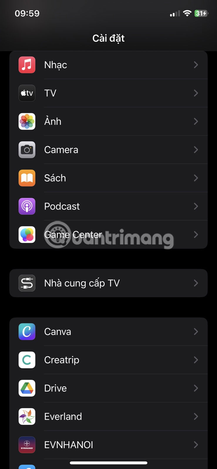 Ứng dụng cài đặt iPhone