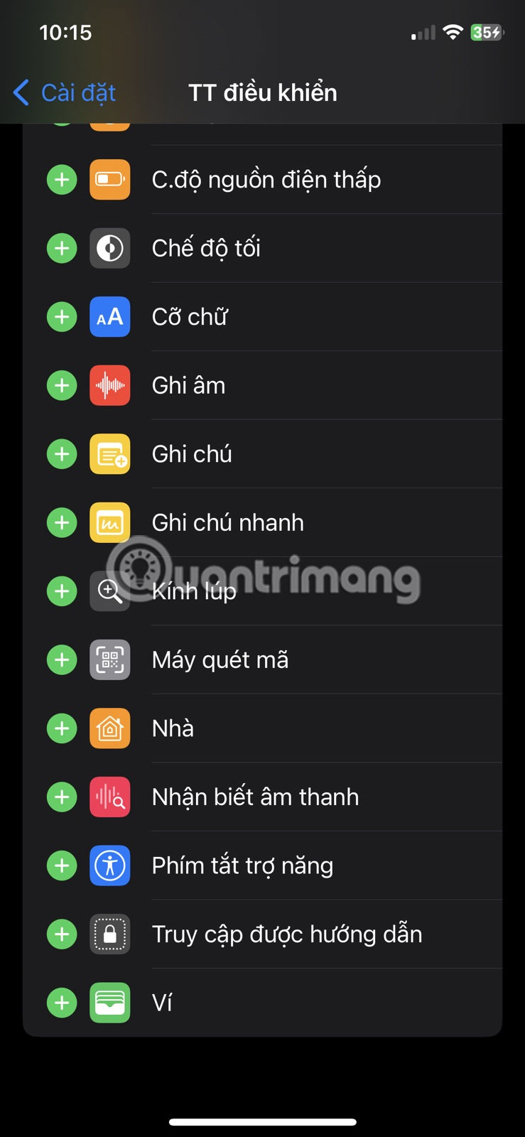 Cài đặt Trung tâm điều khiển iPhone
