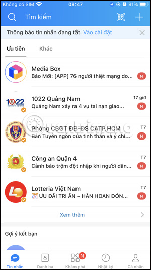 Tìm kiếm tài khoản Zalo OA