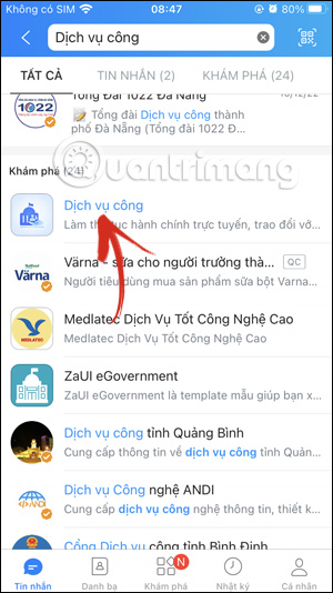 Dịch vụ công trên Zalo