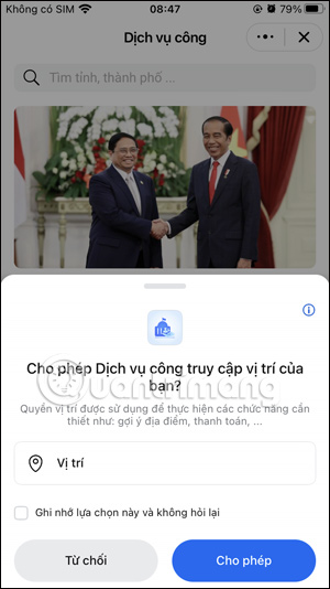 Truy cập vị trí bằng tài khoản Zalo OA
