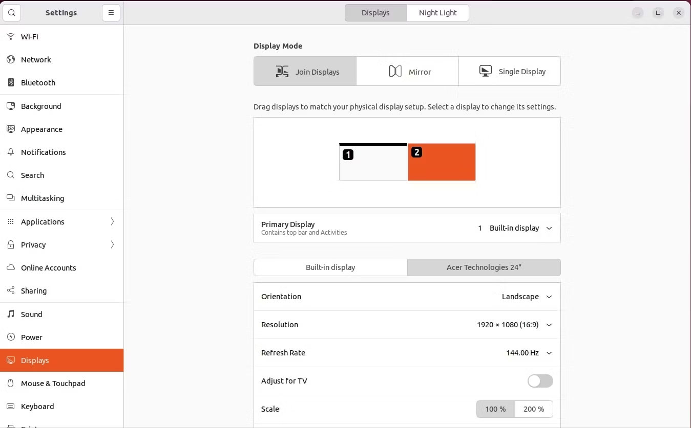 Display Settings trên Ubuntu