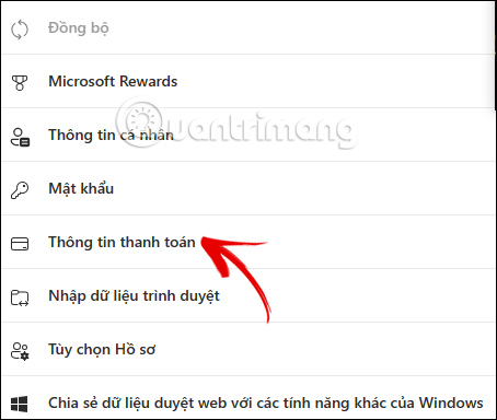 Thông tin thanh toán Microsoft Edge