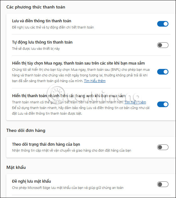 Thiết lập thẻ thanh toán trên Microsoft Edge