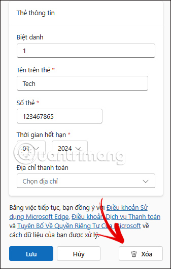 Thiết lập thẻ thanh toán trên Microsoft Edge