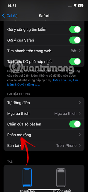 Phần mở rộng trên Safari