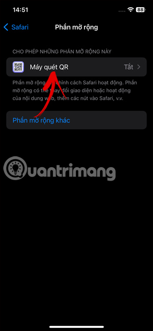 Tiện ích cài đặt trên Safari