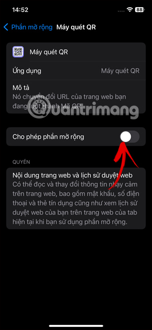 Kích hoạt sử dụng tiện ích Safari