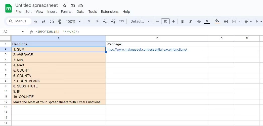 Sử dụng IMPORTXML trong Google Sheets để trích xuất dữ liệu XML