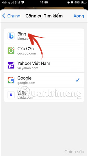 Chọn Bing làm công cụ tìm kiếm