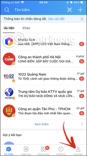 Cá nhân trên Zalo