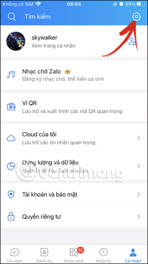 Cài đặt tài khoản Zalo