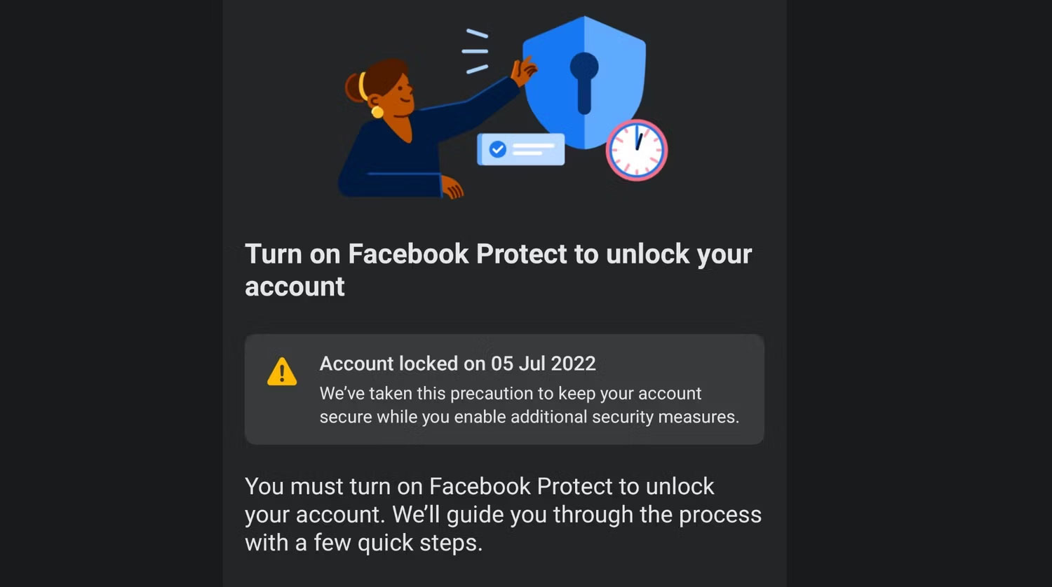 Thông báo của Facebook rằng tài khoản của người dùng đã bị khóa tạm thời