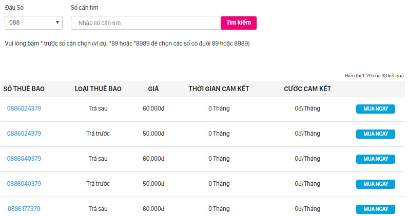 Chọn mua sim Vinaphone