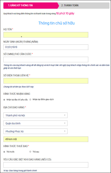 Thông tin người mua sim Vinaphone