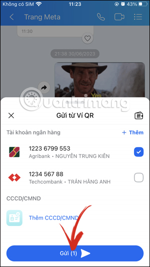 Gửi thông tin thẻ ngân hàng trong Zalo