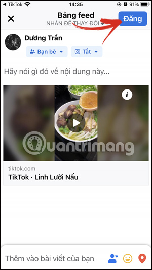 Đăng video TikTok lên Facebook