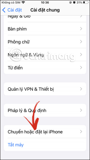 Cài đặt lại trên iPhone