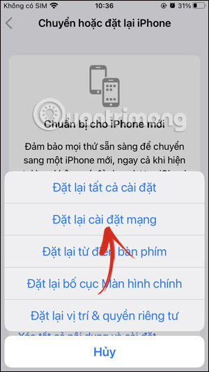 Cài đặt lại mạng trên iPhone