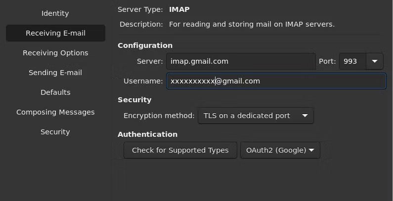 Cài đặt IMAP cho Gmail trong client
