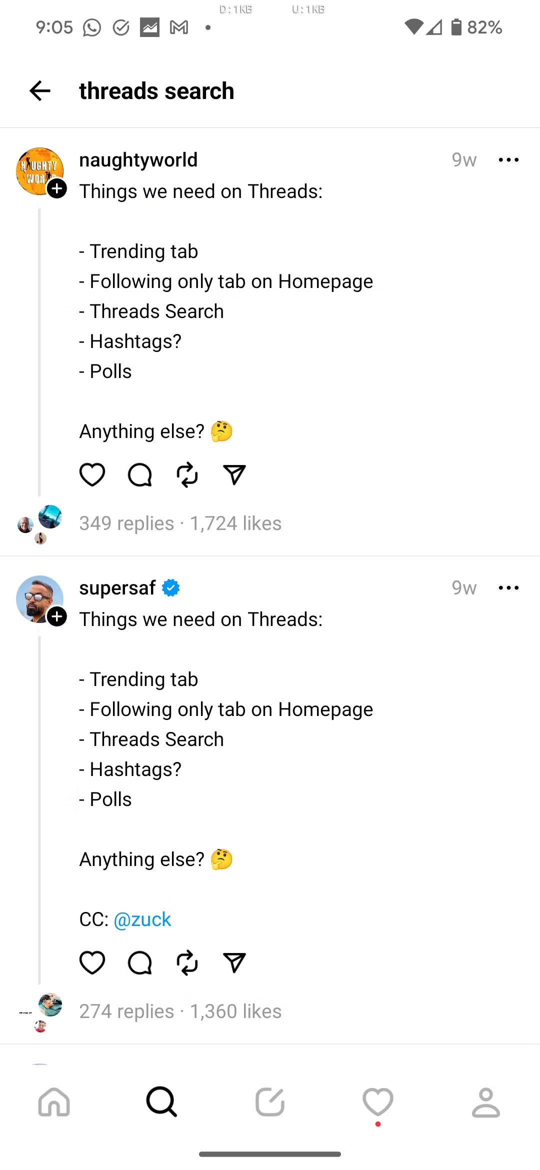Tìm kiếm từ khóa Threads trên Android