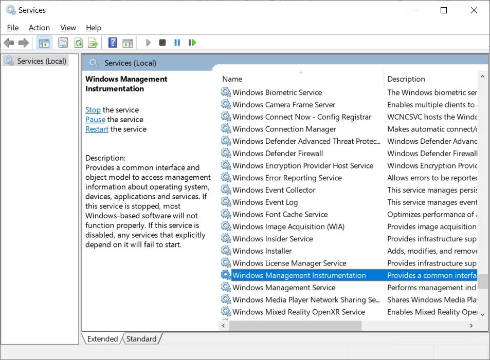 Windows Management Instrumentation trong Windows Services