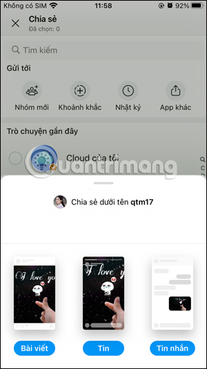 Gửi ảnh từ Zalo sang Instagram