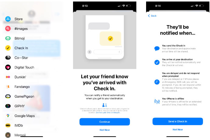 Màn hình giới thiệu tính năng Check in trên iPhone