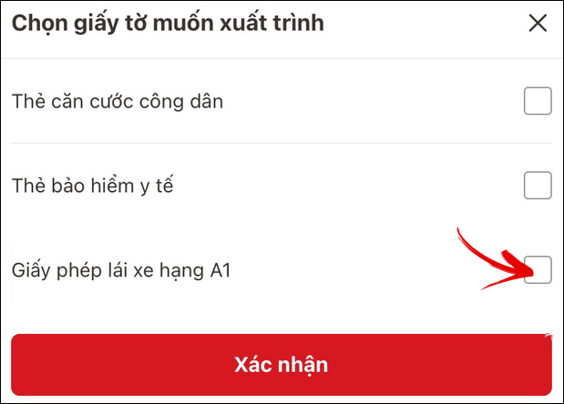Xuất trình GPLX trên VNeID