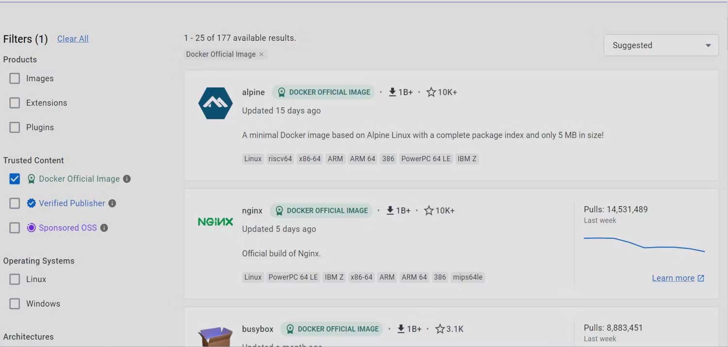 Image trên Docker chính thức
