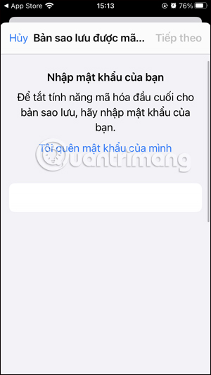 Tắt mã khóa sao lưu WhatsApp