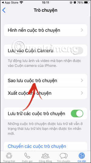 Sao lưu trò chuyện trên WhatsApp