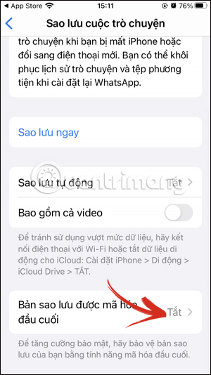Mã hóa sao lưu trò chuyện trên WhatsApp